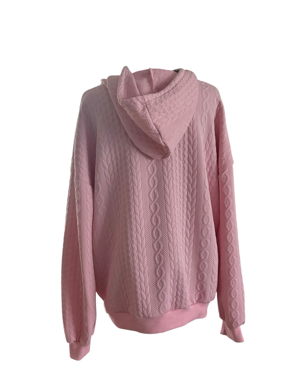 SHEIN Pastel Pink Cable Knit Half-Zip Hoodie Sweatshirt - Picture 6 of 7